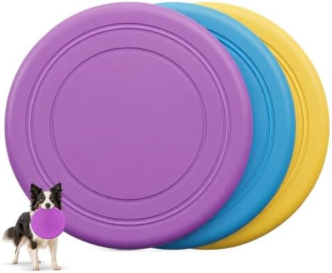 Dog Frisbee 3 Pack – Durable Rubber Dog Toys for Outdoor Fetch – 7 Inch Lightweight Floating Frisbee for Dogs, Soft on Teeth, Training & Water Play by Unknown