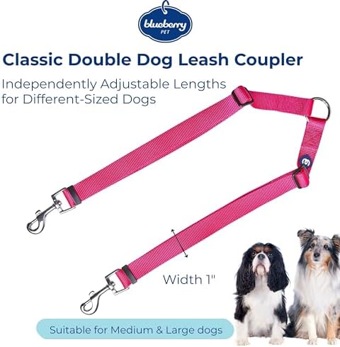 Blueberry Pet Essentials Durable Classic Double Dog Leash Coupler, French Pink, Medium/Large, Dual Walking & Training Leashes for Two Dogs - Image 3