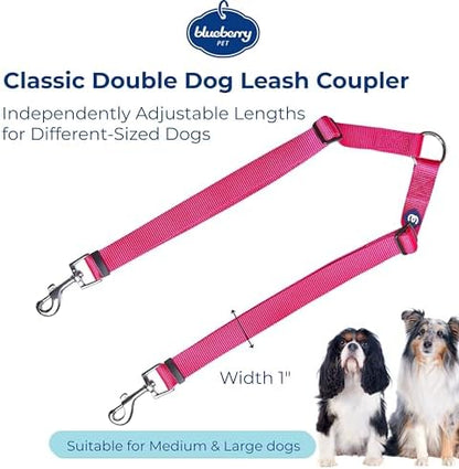 Blueberry Pet Essentials Durable Classic Double Dog Leash Coupler, French Pink, Medium/Large, Dual Walking & Training Leashes for Two Dogs - Image 3