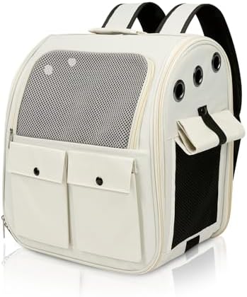 Airline Approved Cat Carrier Backpack - Ventilated Breathable Mesh for Small Dogs & Cats (15lbs), Soft Sided Dog Backpack for Hiking, Camping, Travel & Vet Visits with Padded Straps (White) by YooxArmor