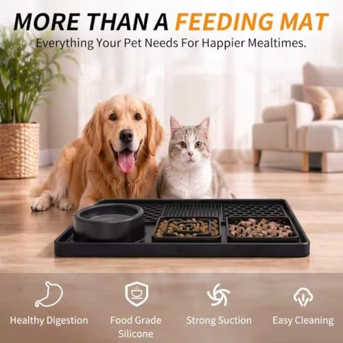 Silicone Enrichment Mat, Dog Bath Grooming Slow Feeder Bowl, Snuffle Lick Mat (Black) - Image 3