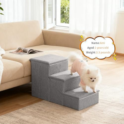 Dog Stairs for Small Dogs,17 Inch Height Foldable Pet Steps 3-Step Dog Ramp with Storage, Cat Condo,Indoor Pet Ramp for Bed Couch Window - Image 6