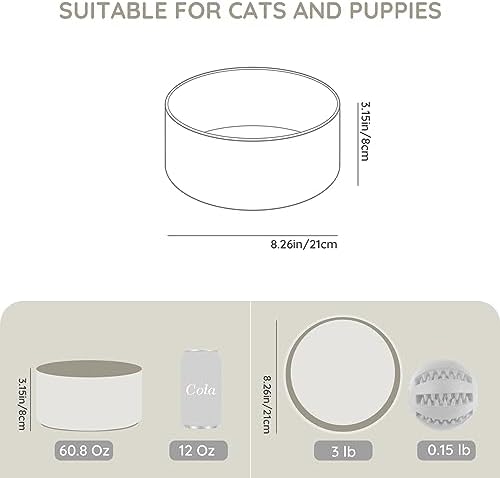 SPUNKYJUNKY 60OZ Ceramic Dog and Cat Bowl, Modern Cute Weighted Food Water Bowl for Replacement Grey (1 Pack) - Image 2