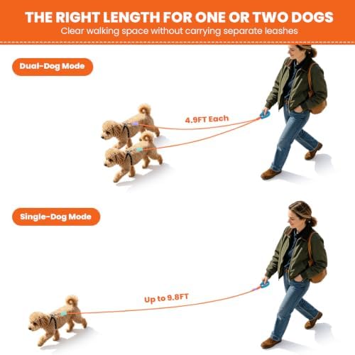 Double Dog Leash, Hands Free Dog Leash Set w/Sponge Handle, Adjustable 4.9-9.8ft for Walking Jogging Running Training, Multifunctional Handheld Crossbody Waist for Small Medium Dogs - Image 6