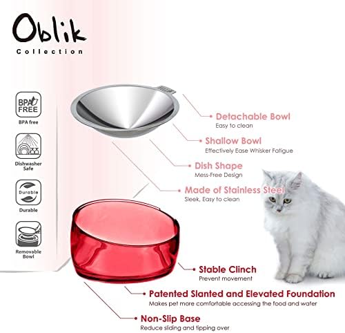 Felli Pet Oblik Acrylic Raised Dog Food Water Bowl Stainless Steel Slanted Oval Dish for Short Leg Puppy & Small Medium Pet, Elevated Tilted Metal Feeder(Pink, 1.5 Cups Oval Dish) - Image 3