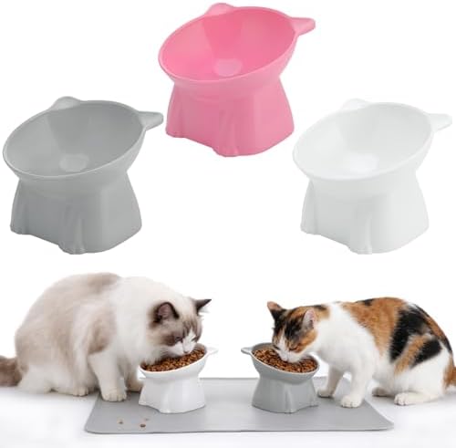Elevated Cat Bowls 15° Raised Cat Bowl with Silicone Mat Multicolor by Hoemwarm