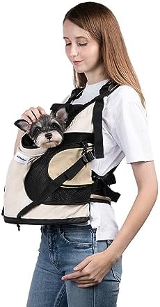 Dog Carriers for Small Dogs,Dog Backpack with 2 Pocket for Travel,Comfortable Dog Front Carrier Suitable for Dogs 8-18 pounds Machine Washable (Beige) by HHIDREAM