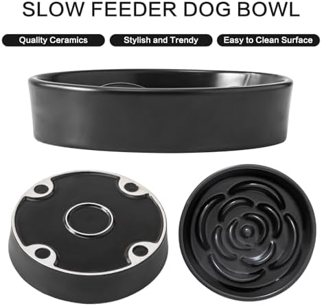 8.25'' Ceramic Slow Feeder Dog Bowls - Petal Shape Modern Dog Food Dish for Medium and Large Breeds, Puzzle Maze Bowl to Slow Down Eating, Anti-Gulping, Dishwasher & Microwave Safe, Black - Image 2