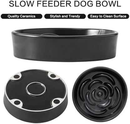 8.25'' Ceramic Slow Feeder Dog Bowls - Petal Shape Modern Dog Food Dish for Medium and Large Breeds, Puzzle Maze Bowl to Slow Down Eating, Anti-Gulping, Dishwasher & Microwave Safe, Black - Image 2