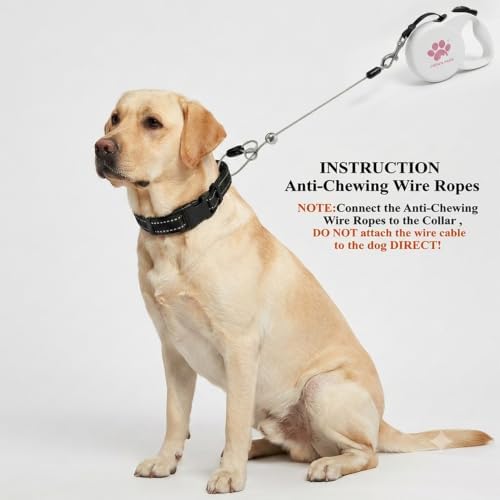 Chew Proof Retractable Dog Leash for Large Dogs, 16ft Heavy Duty Dog Lead with Anti-Chewing Steel Wire Rope, Tangle-Free 360° Swivel, One-Hand Brake & Lock,White L - Image 2