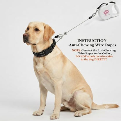 Chew Proof Retractable Dog Leash for Large Dogs, 16ft Heavy Duty Dog Lead with Anti-Chewing Steel Wire Rope, Tangle-Free 360° Swivel, One-Hand Brake & Lock,White L - Image 2