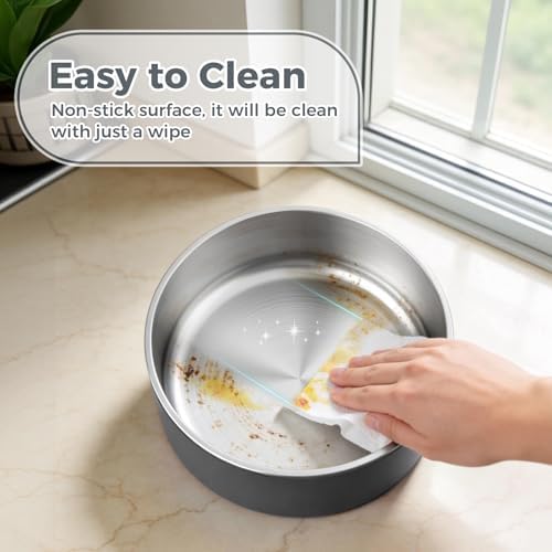 WENBOKMIN Dog Bowl, Stainless Steel Food and Water Bowl, 64oz, Deep Grey | Non Slip Quiet Bottom, Easy to Clean, Dishwasher Safe - Image 5