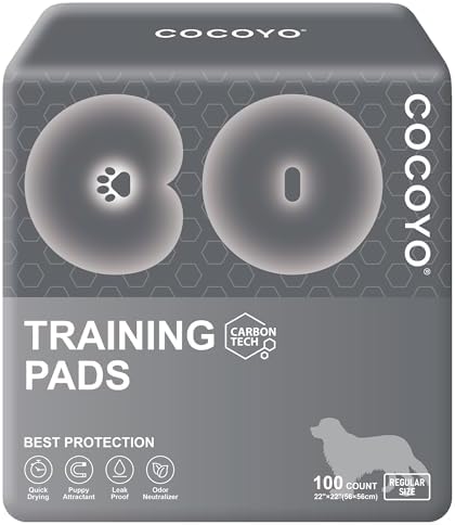 COCOYO Dog Training Pads 丨 Carbon Absorb Eliminating Urine Odor Doggie Training Pads 丨 Premium Charcoal Dog Pee Pads (100 Count, 22x22 inch),Gray by COCOYO