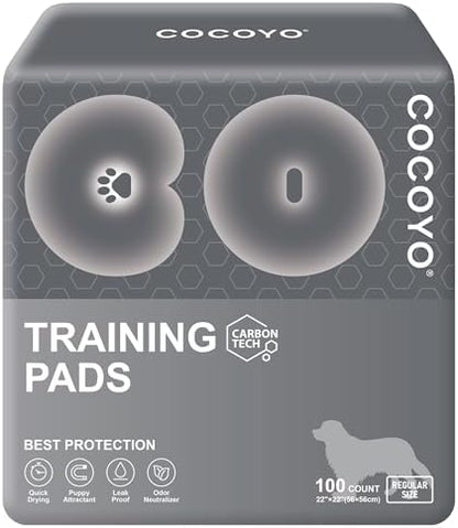 COCOYO Dog Training Pads 丨 Carbon Absorb Eliminating Urine Odor Doggie Training Pads 丨 Premium Charcoal Dog Pee Pads (100 Count, 22x22 inch),Gray by COCOYO