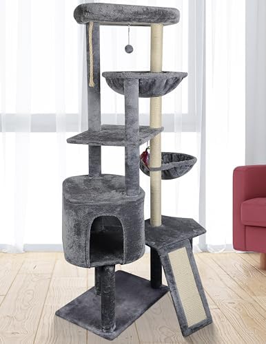 Wang Xin Four Layer Big Cat Tree with Huge Cat Condo and Two Hammocks Scratch Pad,Grey - Image 3