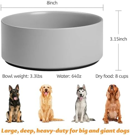 Large Dog Bowls, Non Slip Heavy Ceramic Dog Food and Water Bowl with Silicone Base, 8" Pet Feeding Bowl for Small, Medium, and Big Dogs (Grey, 8 Inches) - Image 4