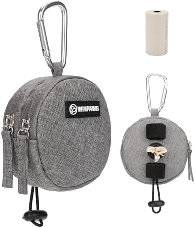 Dog Poop Bag Holder for Leashes- Dog Treat Pouch with Waterproof Zipper,Puppy Training Small Bag with Carabiner & Bungee Toggle,Two Pockets for Dry or Wet Treats-Pet Travel Walking Essentials (Grey) by Unknown