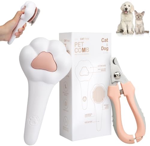 Self-Cleaning Cat Brush for Shedding with Cat Nail Clipper 2-Piece Set by Bsonedo