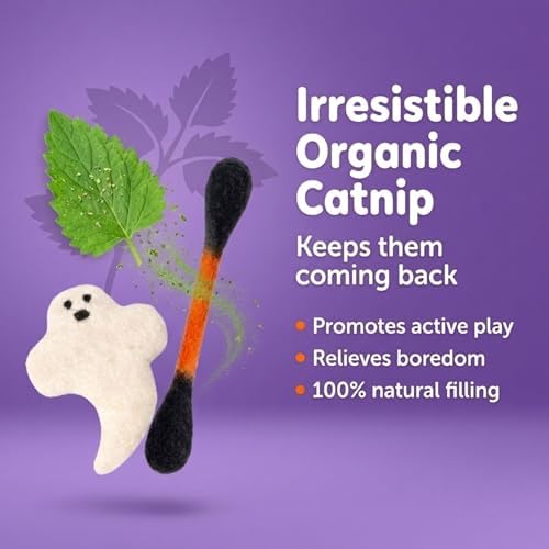 Glaciart One Halloween Cat Toys with Catnip – 7 Pack Felt Swab Cat Toys + Ghost Toy, Interactive Wool Cat Toys for Indoor Cats & Kittens, Handmade Natural Catnip Toys for Chase, Chew & Play - Image 3