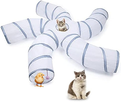 EGETOTA Cat Tunnel for Indoor Cats Large, with Play Ball S-Shape 5 Way Collapsible Interactive Peek Hole Pet Tube Toys, Puppy, Kitty, Kitten, Rabbit (White & Grey) by EGETOTA