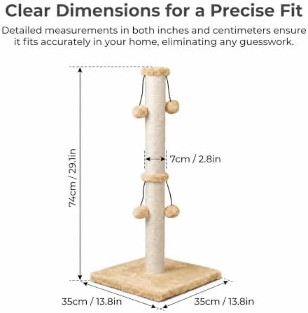 Dimaka Cat Scratching Post, Cat Scratcher for Large Cats with Teasing Toy Ball (Light Brown, 29 inches for All Cats) - Image 2