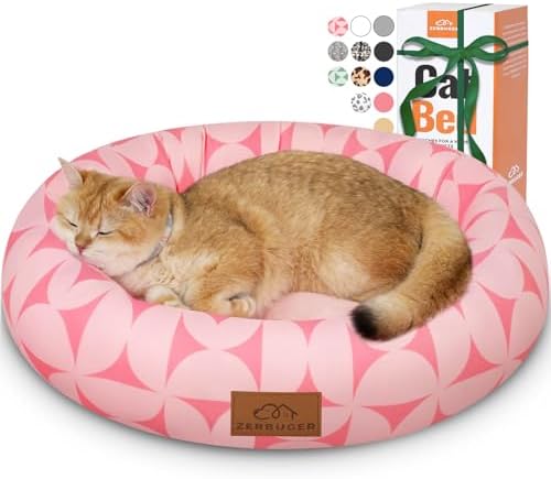Zerbuger 20in Pink Pattern Round Dog Bed Sofa for Dogs Cats, Washable by Zerbuger