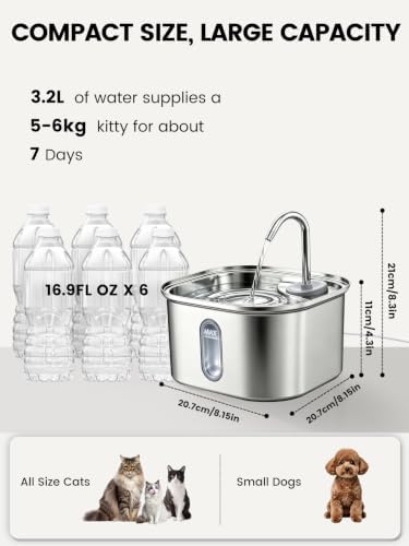 Stainless Steel Cat Water Fountain for Cats Indoor 3.2L 108oz BPA-Free S304 - Image 4