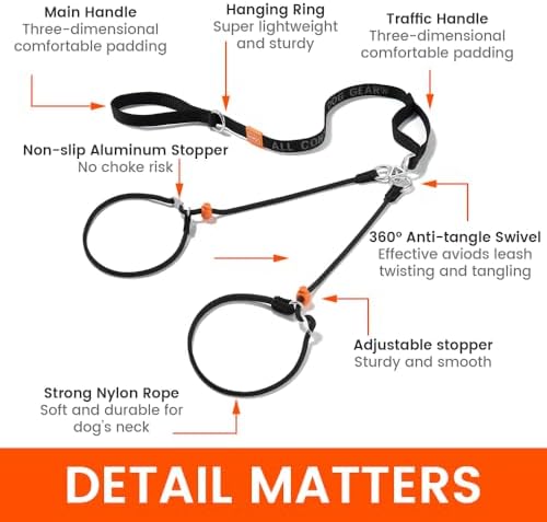 Howgo Slip Lead Leash 2 Dogs, Tangle-Free 360 Swivel(Multicolor,Handle) - Image 5