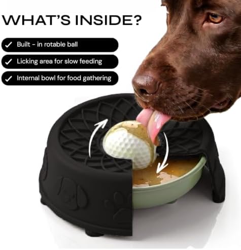 Slow Feeder Dog Bowl with Rolling Ball, No Spill Silicone Pet Lick Bowl for Dogs and Cats, Anti Slip Suction Base, Interactive Pet Feeder for Slower Eating and Cleaner Mealtime (White) - Image 5