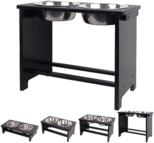 HTB Elevated Dog Bowl Stand with 2 Stainless Steel Bowls-14 H X-Large Black by HTB