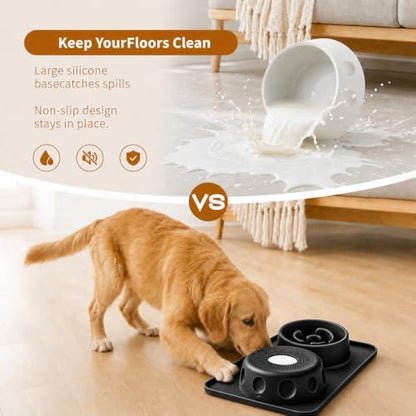 Slow Feeder Dog Bowl and Cat Water Bowl Set, 2 in 1 Pet Food and Water Bowl with Spill Proof Tray, Maze Puzzle Slow Eating Bowl for Cats and Dogs Black - Image 3
