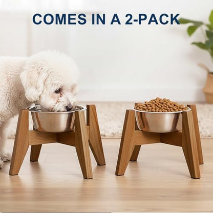 RAINBLELAND Elevated Dog Bowl Stand for Small Dogs, 7" Wood Stand, 2 Pack - Image 2