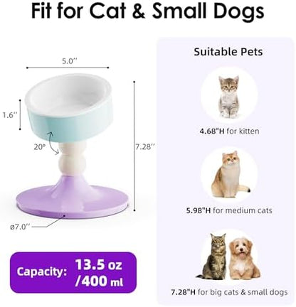 Ceramic Elevated Raised Cat Bowls,3 Heights Adjustable Raised Dog Bowl Stand for Indoor Cats and Small Dogs,15° Tilted Cat Food Feeding Dishes，Adjusts to 4.69", 5.98", 7.28" (Pink & White) - Image 2