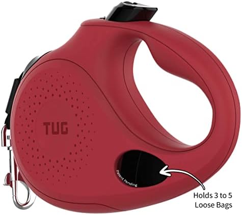 TUG Oval 360° Tangle-Free Retractable Dog Leash with Integrated Waste Bag Dispenser (Small, Red) - Image 2