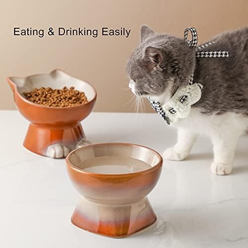 Nihow Elevated Cat Bowls,6 Inch Ceramic Raised Cat Food and Water Bowl Set - Image 5