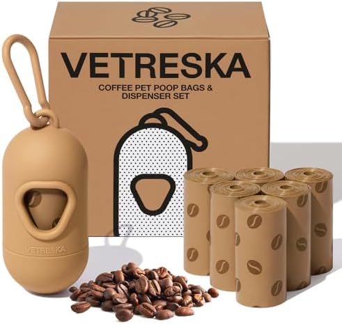 VETRESKA Dog Poop Bags Dispenser with Coffee Scented Waste Bags, 105 Counts by VETRESKA