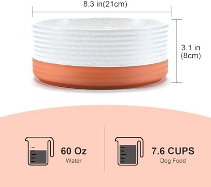 SPUNKYJUNKY Ceramic Dog Bowls 2 Pack, 8.3'' Dog Food Water Double Feeding Bowls Non-Slip for Large Sized Breed Microwave Dishwasher Safe - 60 OZ, 2pcs, Pattern White - Image 2