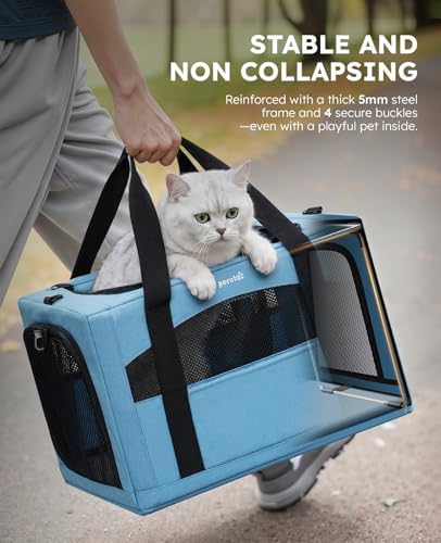 Pecute Cat Carrier Stable, Pet Carrier with Privacy Partition,Light Blue - Image 2