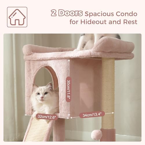 Cute Cat Tree 28” Pink Cat Tower with Top Large Bed 20x13” - Image 4