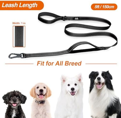 TwoEar 5FT 1IN Strong Black Dog Leash with 2 Padded Handles, Traffic Handle Extra Control, Comfortable Soft Dual Handle, Auto Lock Hook, Reflective Walking Lead for Small Medium and Large Dogs - Image 6