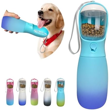 2-in-1 Dog Water Bottle Portable, Food Grade Travel Dog Bowls with Food Container, 19Oz Dog Water Bowl Dispenser, Hiking Essentials, Puppy Stuff Dogs Accessories Girl Boy (Blue) by MITOCAPY