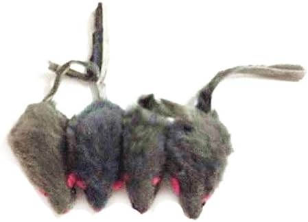 emours 12 Piece Pack Rattle Furry Mice Cat Toy Realistic Fur Mice Toys, Grey - Image 4