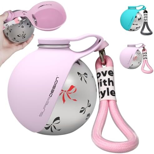 2-in-1 Portable Dog Water Bottle for Small Dogs - Leak-Proof & Compact Dog Travel Water Bottle -Stainless Steel Bottle & Silicone Bowl - Ideal for Walking, Hiking & Travels (10 fl oz, Pink) by SUPERDESIGN
