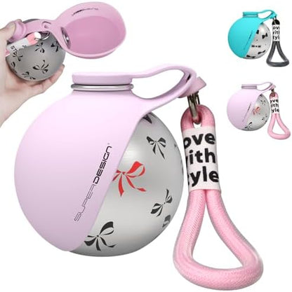 2-in-1 Portable Dog Water Bottle for Small Dogs - Leak-Proof & Compact Dog Travel Water Bottle -Stainless Steel Bottle & Silicone Bowl - Ideal for Walking, Hiking & Travels (10 fl oz, Pink) by SUPERDESIGN