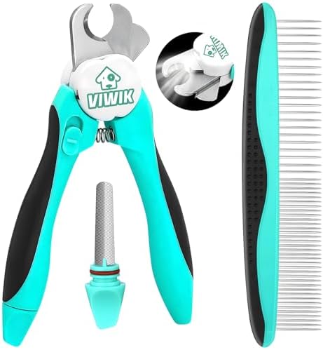 VIWIK 2 in 1 Dog Nail Trimmers with LED Light for Bloodline, Dog Comb, Dog Nail Clippers with Quick Sensor & Safety Guard to Avoid Overcutting, Cat Puppy Claw Clipper for Grooming with Nail File Blue by VIWIK