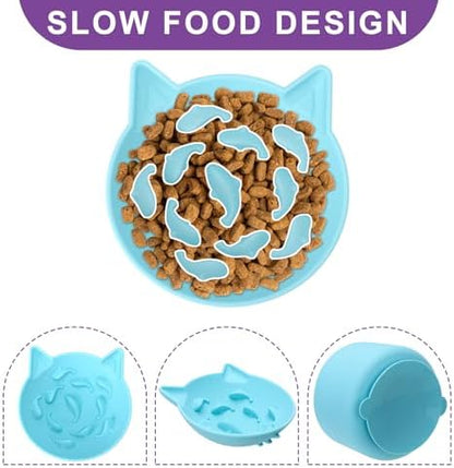 Silicone Cat Slow Feeder, Elevated Slow Feeder Bowl Tilt Design, Suitable for Dry and Wet Food, Adjustable Angle, Cat Food Puzzle with Suction Cup(Blue) - Image 4