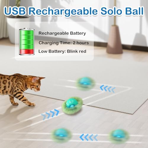 Waaiio Interactive Cat Toys for Indoor Cats,Automatic Moving Cat Ball in Pouch,Chirping Stimulation,Hide-n-Seek Chase Exercise Game,Motion Activate,Rechargeable Kitten Toys - Image 3