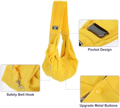 Pet Sling Carrier for Small Dogs and Cats Up to 16.5 Lbs, Hand-Free Reversible Dog Sling Carrier with Pocket, (Yellow, 1 Pcs) Intended for Hiking/Camping/Traveling - Image 3