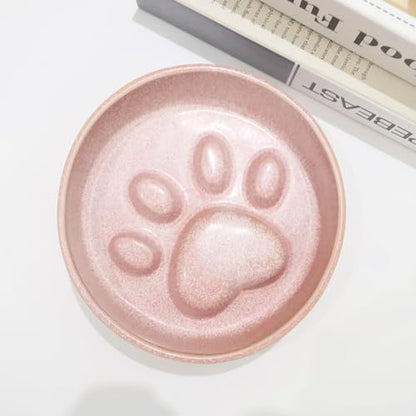 Ceramic Slow Feeder Bowl, 6.69 x 5.7 inches, Elevated Design with Paw Pattern, for Cats and Small Dogs (Pink) - Image 5
