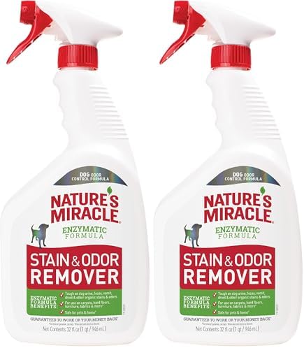 Nature’s Miracle Stain and Odor Remover Dog, 32 Ounces, Everyday Mess Enzymatic Odor Control Formula (Pack of 2) by NaturesMiracle